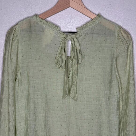 Blu Pepper Womens Peasant Top Medium Light Green Yellow Polka Dots Dainty Brunch - Picture 10 of 10